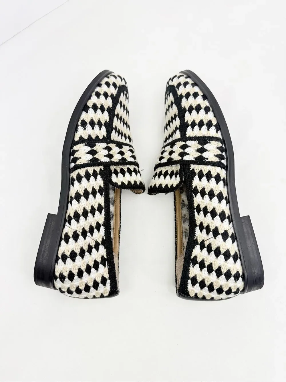 Kelly & Katie BALAC Slip On Loafer In Black White Beige Geometric Check Textile